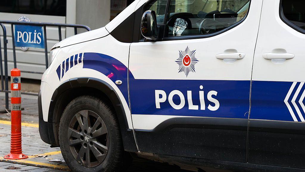 Police van outside Halk TV headquarters in Istanbul